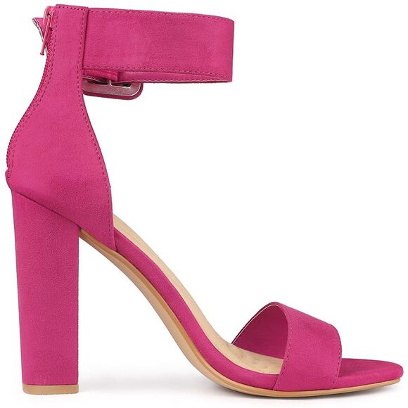 Open Toe Ankle Straps Block Heel Sandals Hot Pink - Picture 1 of 6